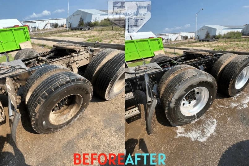 Westlake Power Washing team cleaning commercial fleet vehicles in Westlake